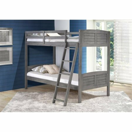 FIXTURESFIRST PD-2010TTAG Twin over Twin Louver Bunk Bed in Antique Grey FI678431